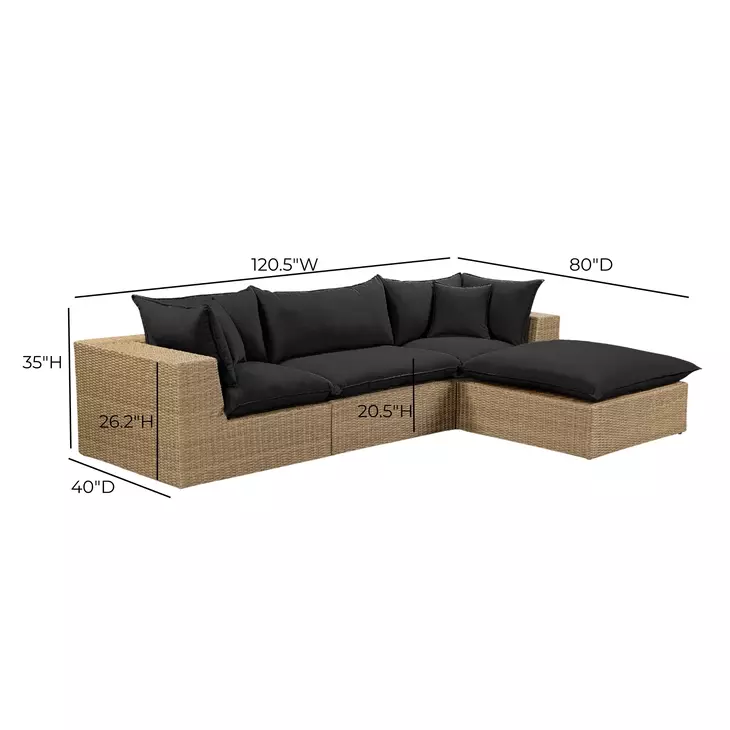 Cali Black Fabric & Brown Wicker Outdoor Modular Sectional