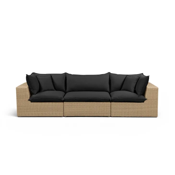 Cali Black Fabric & Brown Wicker Modular Outdoor Conversation Set