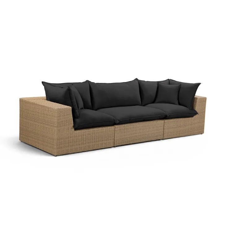 Cali Black Fabric & Brown Wicker Modular Outdoor Sofa