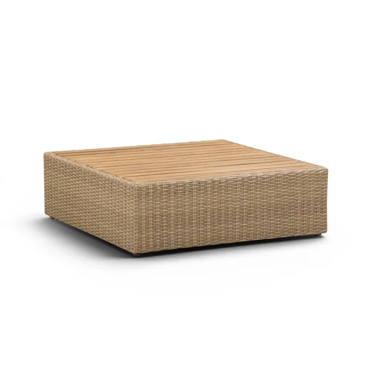 Cali Black Performance Fabric & Brown Wicker Outdoor Ottoman
