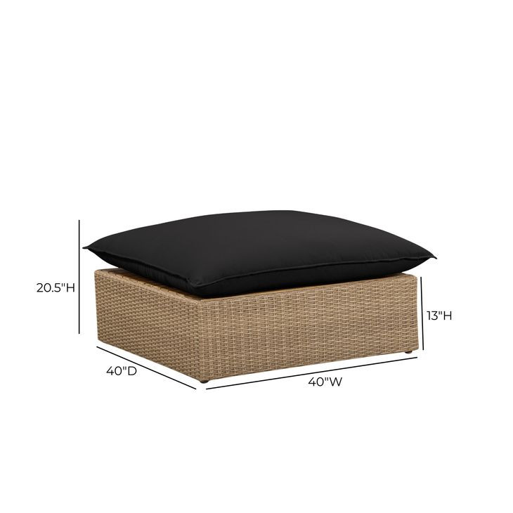 Cali Black Performance Fabric & Brown Wicker Outdoor Ottoman