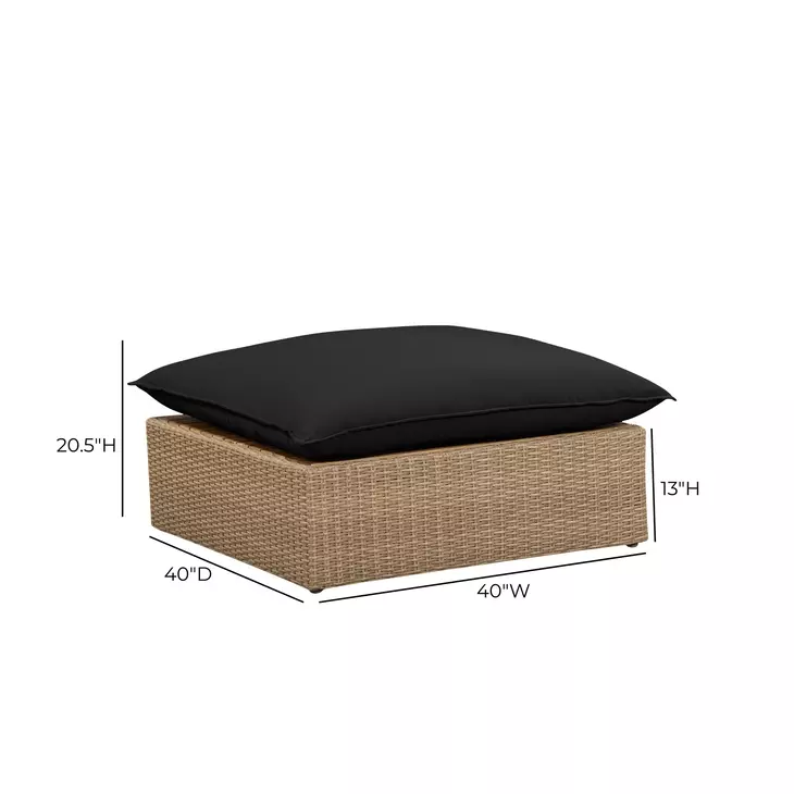 Cali Black Performance Fabric & Brown Wicker Outdoor Ottoman