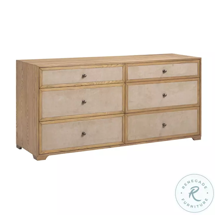 Laurentis Light Taupe Suede 6 Drawer Dresser