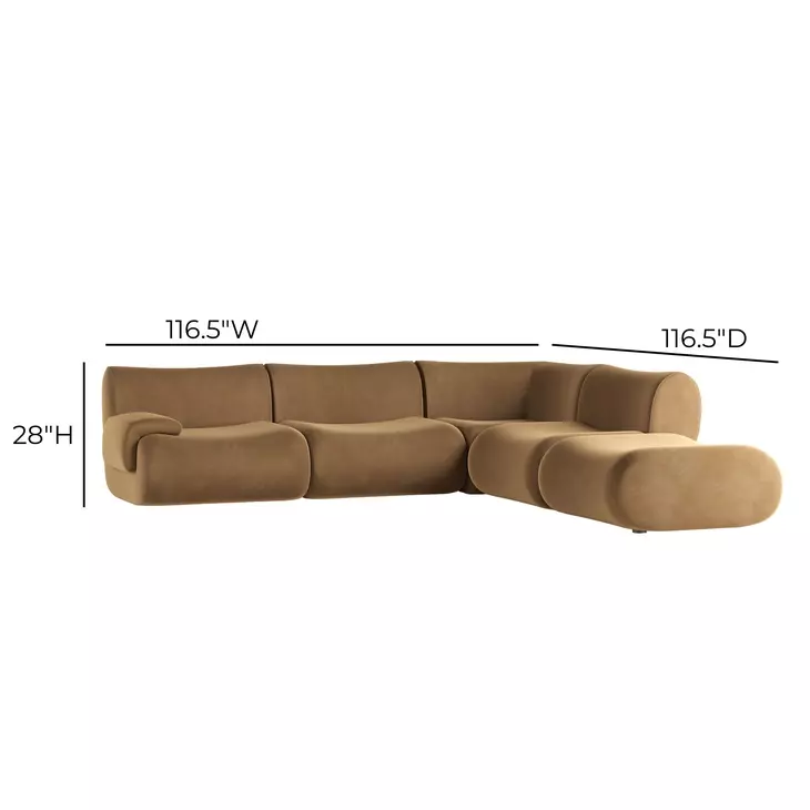 Zenith Latte Brown Velvet Modular Sectional with LAF Chair