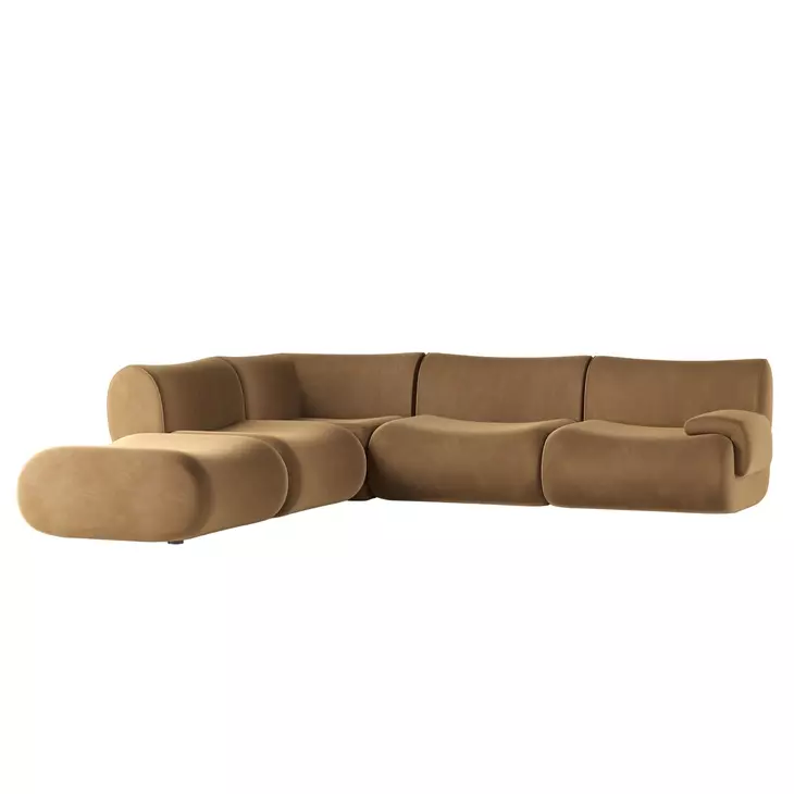 Zenith Latte Brown Velvet Modular Sectional with RAF Chair