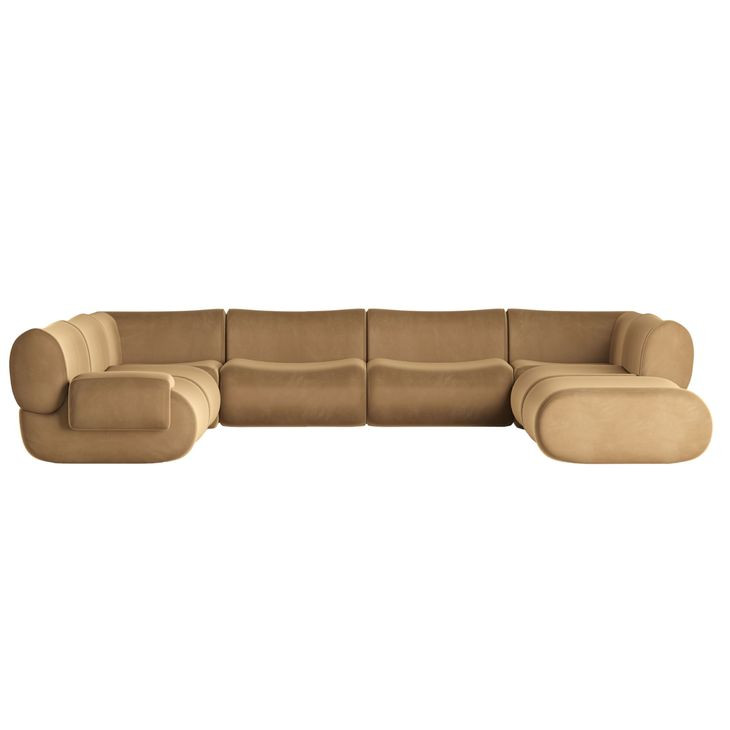 Zenith Latte Brown Velvet Modular U-Sectional with LAF Chair