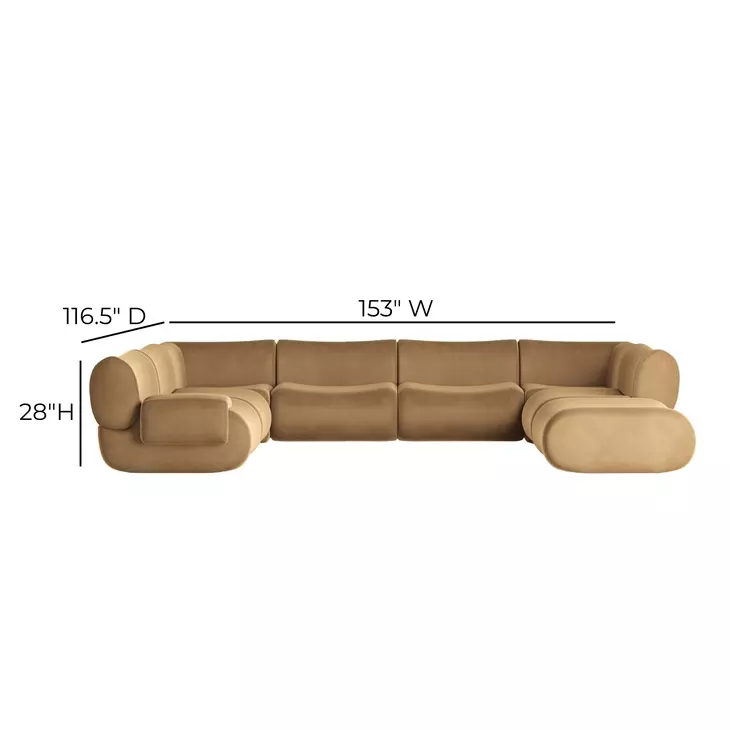 Zenith Latte Brown Velvet Modular U-Sectional with LAF Chair