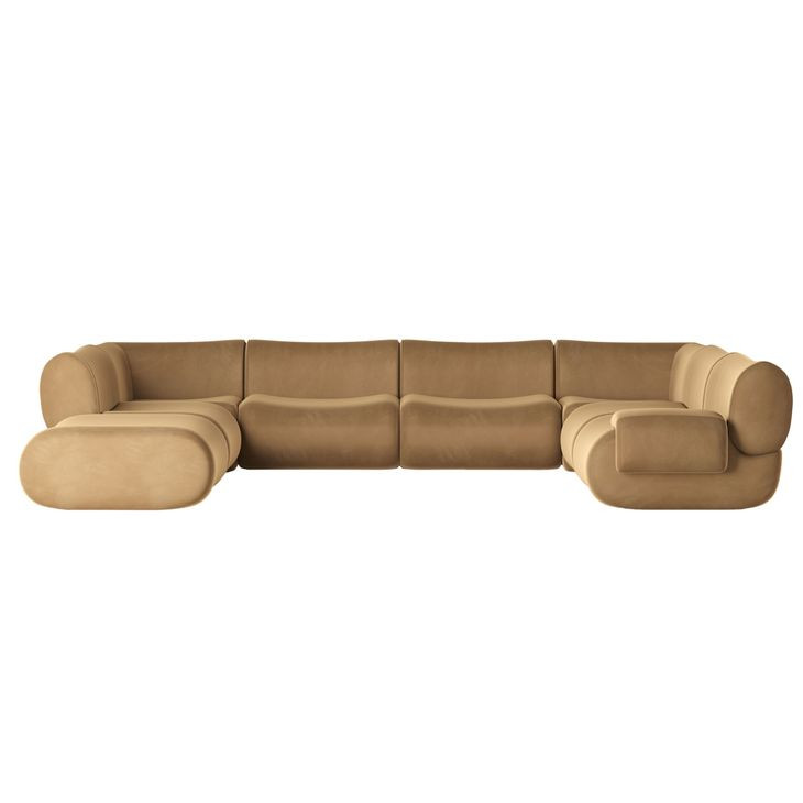 Zenith Latte Brown Velvet Modular U-Sectional with RAF Chair