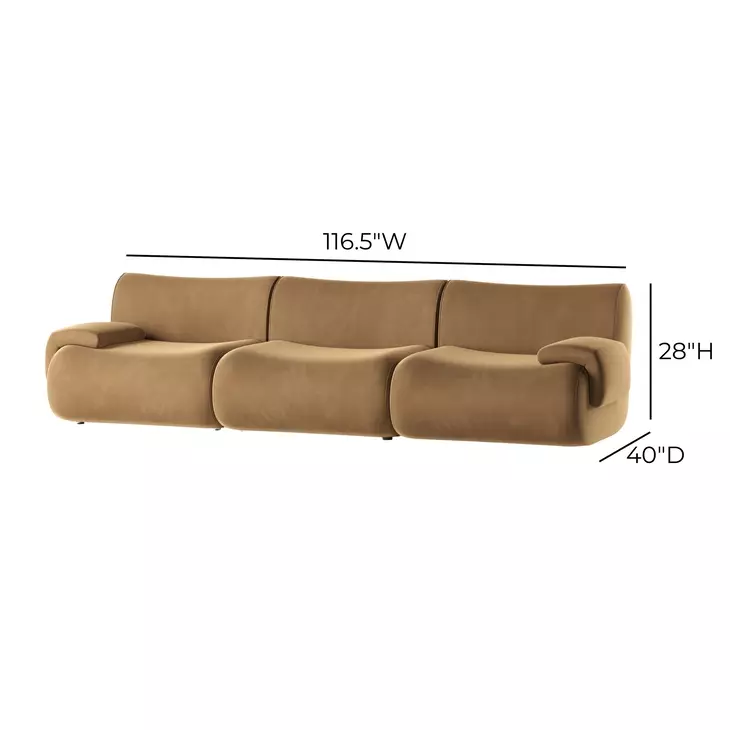 Zenith Latte Brown Velvet Modular 117" Sofa