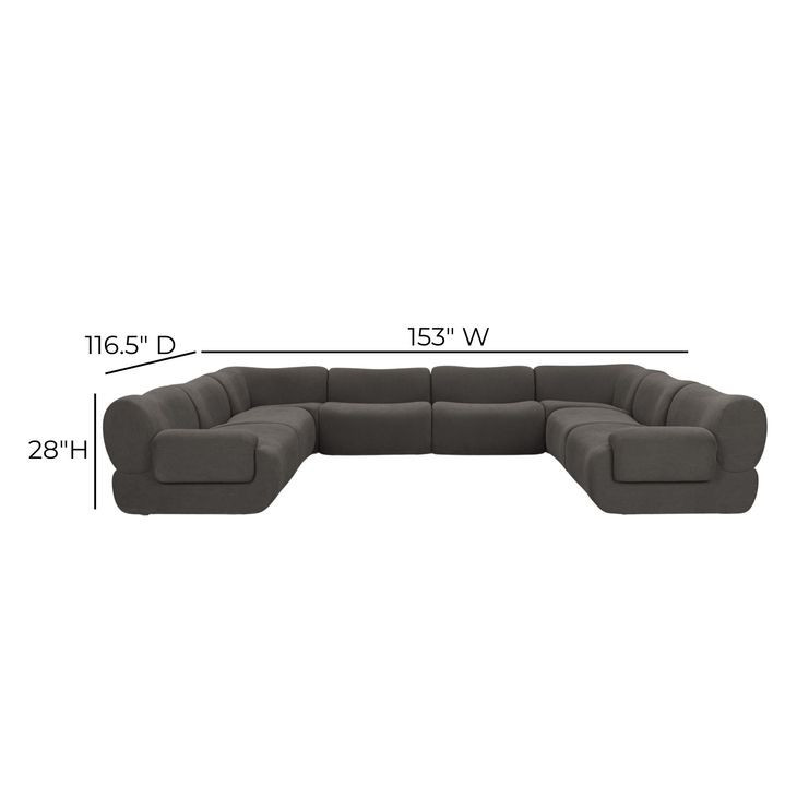 Zenith Charcoal Gray Upcycled Fabric Modular Large U-Sectional