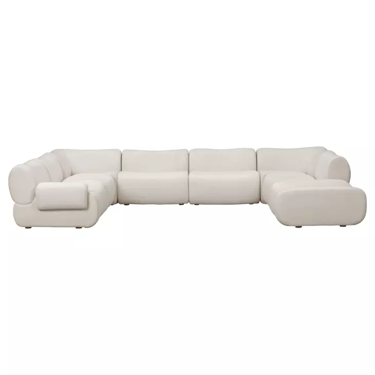 Zenith Cream Upcycled Fabric Modular U-Sectional with LAF Chair