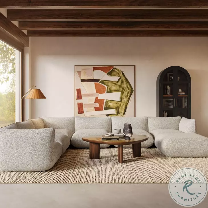 Arezza Stone White Basketweave Modular Large Chaise Sectional