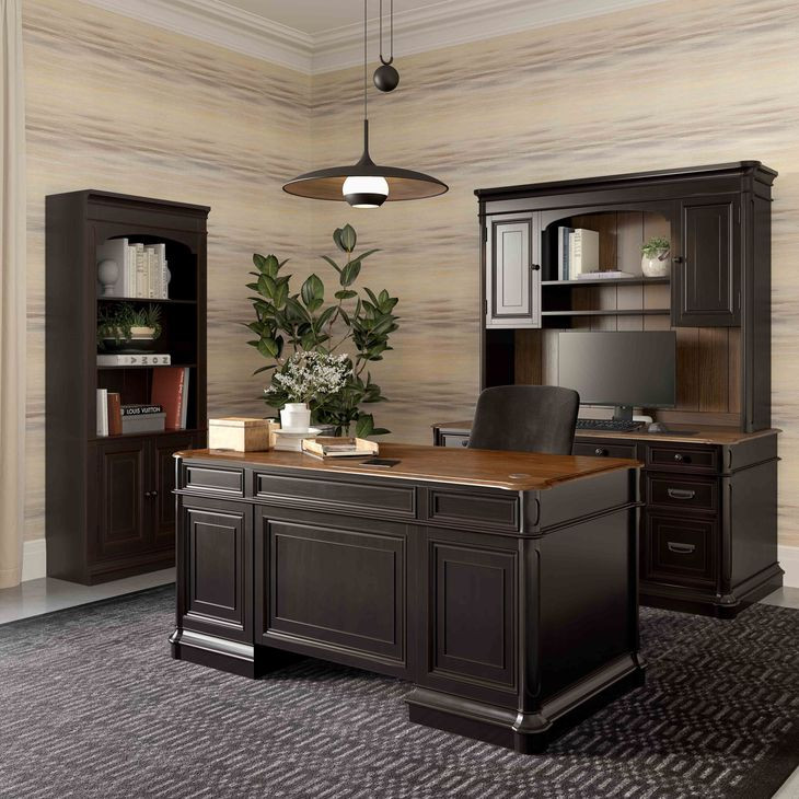Roanoke Distressed Black 66" Executive Home Office Set
