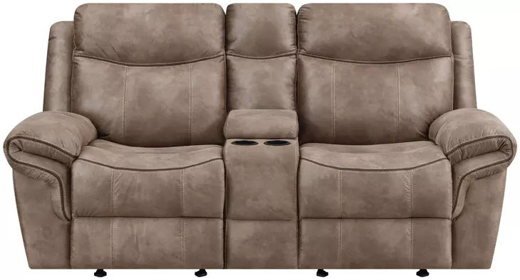 Nashville Light Brown Manual Glider Reclining Console 78" Loveseat