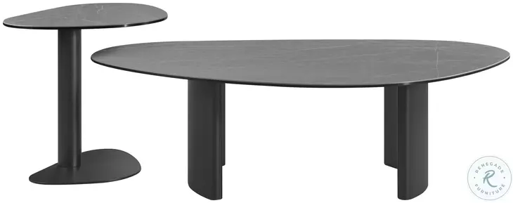 RH 9698 Matte Gray Ceramic Top And Black End Table