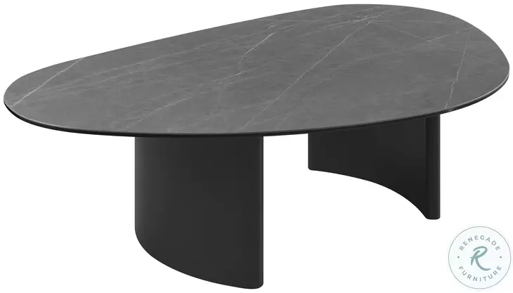 RH 9698 Matte Gray Ceramic Top And Black Occasional Table Set