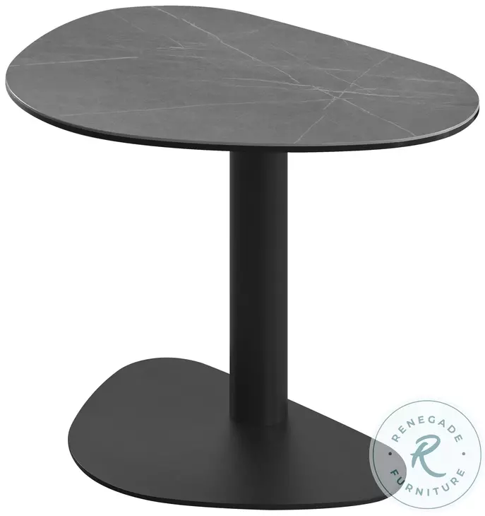 RH 9698 Matte Gray Ceramic Top And Black Occasional Table Set