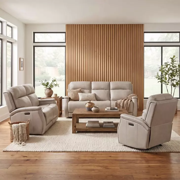 Rhea Sahara Ash Leather Zero Gravity Power Reclining Living Room Set With Power Headrest