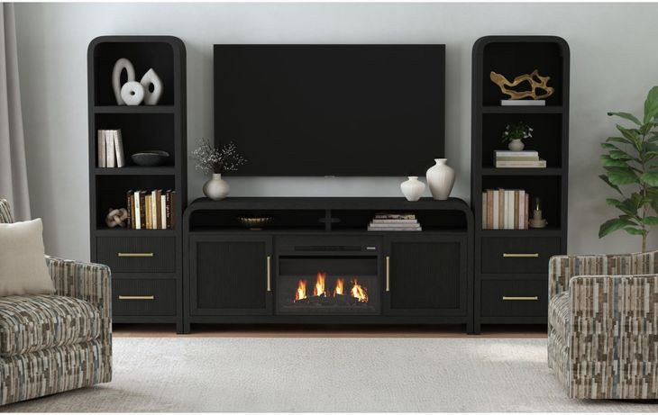 Woodridge Black 70" TV Stand with Fireplace Insert