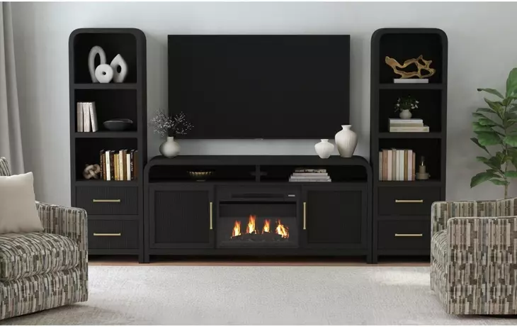 Woodridge Black 70" TV Stand with Fireplace Insert