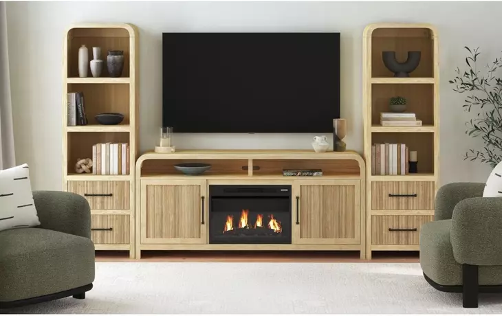 Woodridge Natural 70" TV Stand with Fireplace Insert