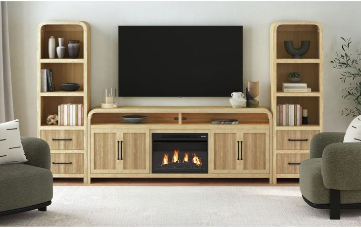 Woodridge Natural 82" TV Stand with Fireplace Insert