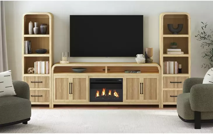 Woodridge Natural 82" TV Stand with Fireplace Insert