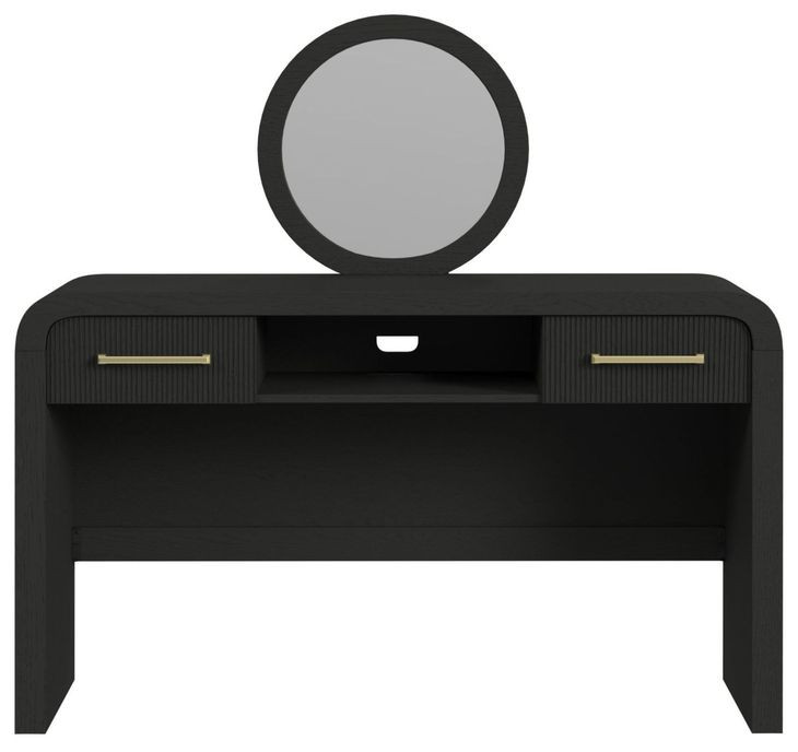 Woodridge Black Dressing Table and Round Mirror