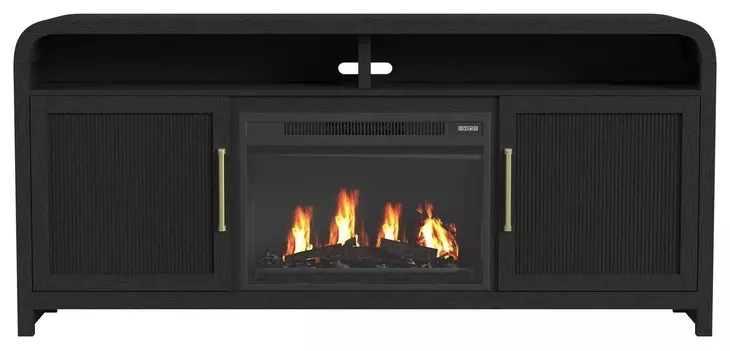 Woodridge Black 70" TV Stand with Fireplace Insert