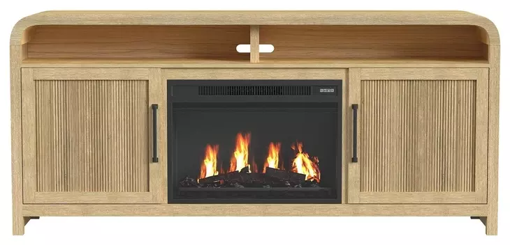 Woodridge Natural 70" TV Stand with Fireplace Insert