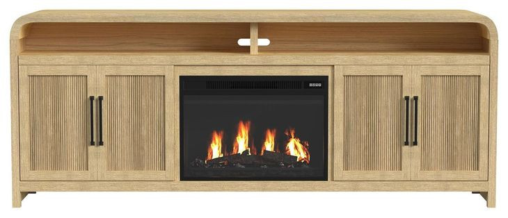 Woodridge Natural 82" TV Stand with Fireplace Insert