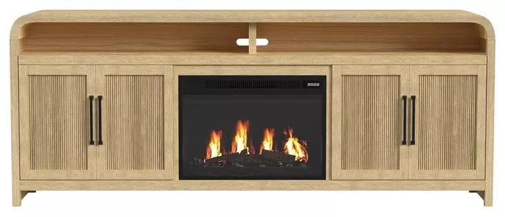 Woodridge Natural 82" TV Stand with Fireplace Insert