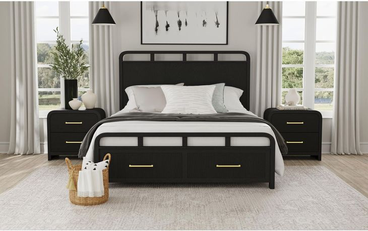 Woodridge Black 2 Drawer Nightstand with USB Charging