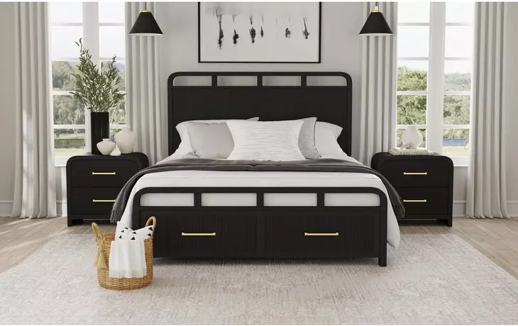 Woodridge Black 2 Drawer Nightstand with USB Charging