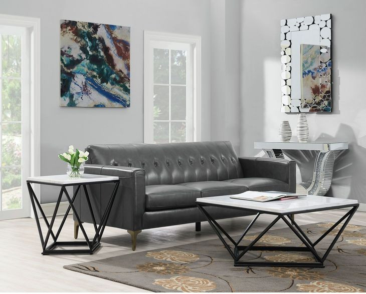 Conner Black And White Marble Top Square End Table