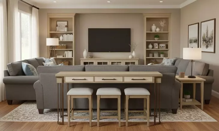 Rio Vista Muted Earth Tones and Clay Rectangular Console Table with USB Charging