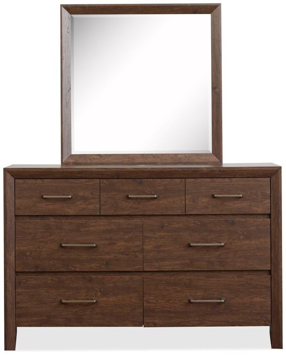 Llewellyn Columbian Walnut 7 Drawer Dresser with Rectangular Mirror