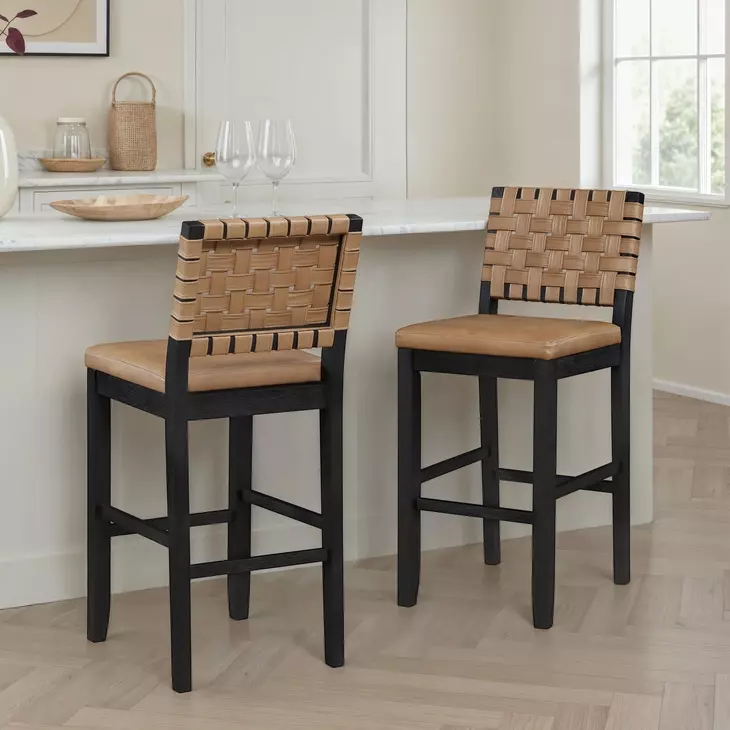 Reid Brown Vegan Leather Upholstered Bar Chair Set of 2