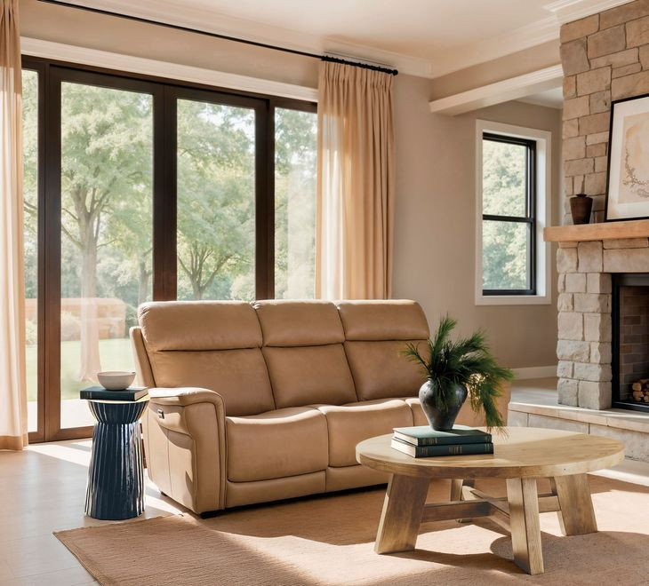 Lyra Sahara Sandalwood Leather Zero Gravity Power Reclining Sofa With Power Headrest