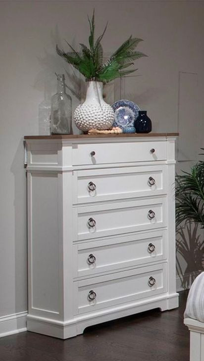 Crownfall Whisper White and Cerused Nutmeg 5 Drawer Chest