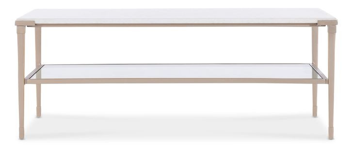 Mosaic Champagne Gold and White Rectangular Marble Top Jen Cocktail Table