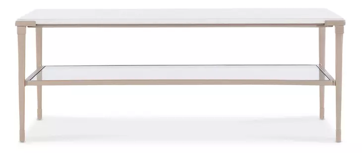 Melange Champagne Gold and White Rectangular Marble Top Jen Cocktail Table