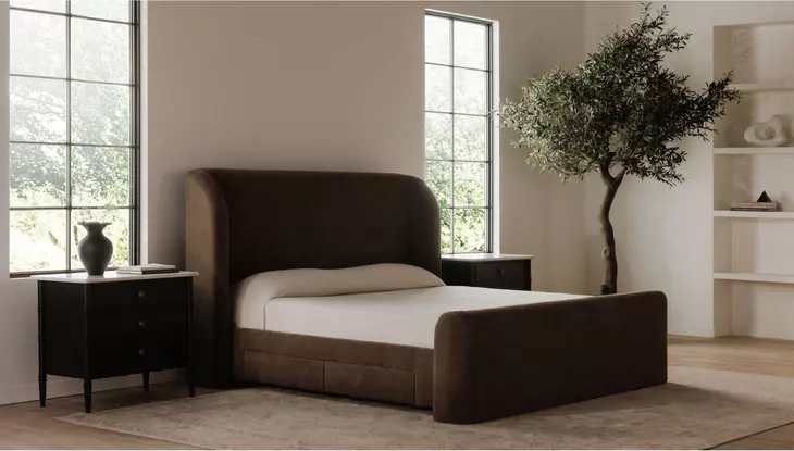 Sophia Brown King Upholstered Storage Platform Bed