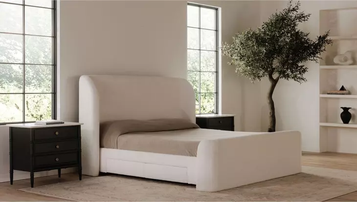 Sophia Cream King Upholstered Storage Platform Bed