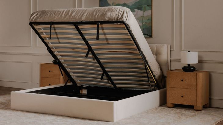 Sebastion Cream King Upholstered Storage Platform Bed