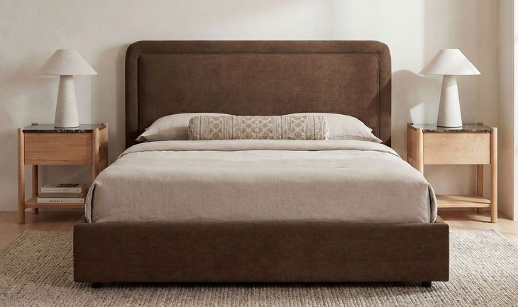 Simon Brown Queen Upholstered Storage Platform Bed