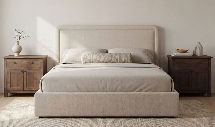 Simon Flecked Beige King Upholstered Storage Platform Bed