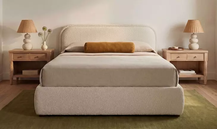 Colin Oatmeal and Brown Queen Upholstered Storage Panel Bed