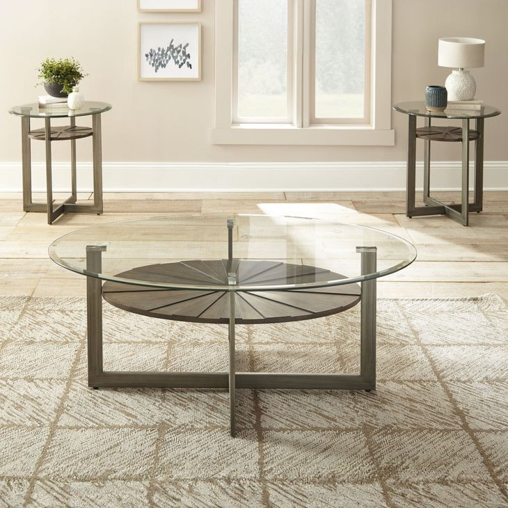 Olson Gray Round 3 Piece Set - 1 Cocktail Table and 2 End Table