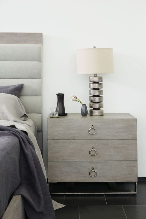 Linea Cerused Greige And Textured Graphite Metal Nightstand